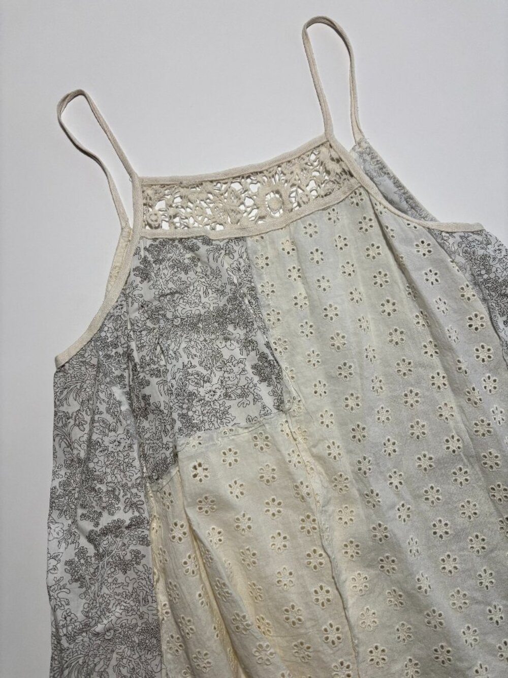 Mystree White & Grey Whimsy Cottagecore Patchwork Cotton Tank Top